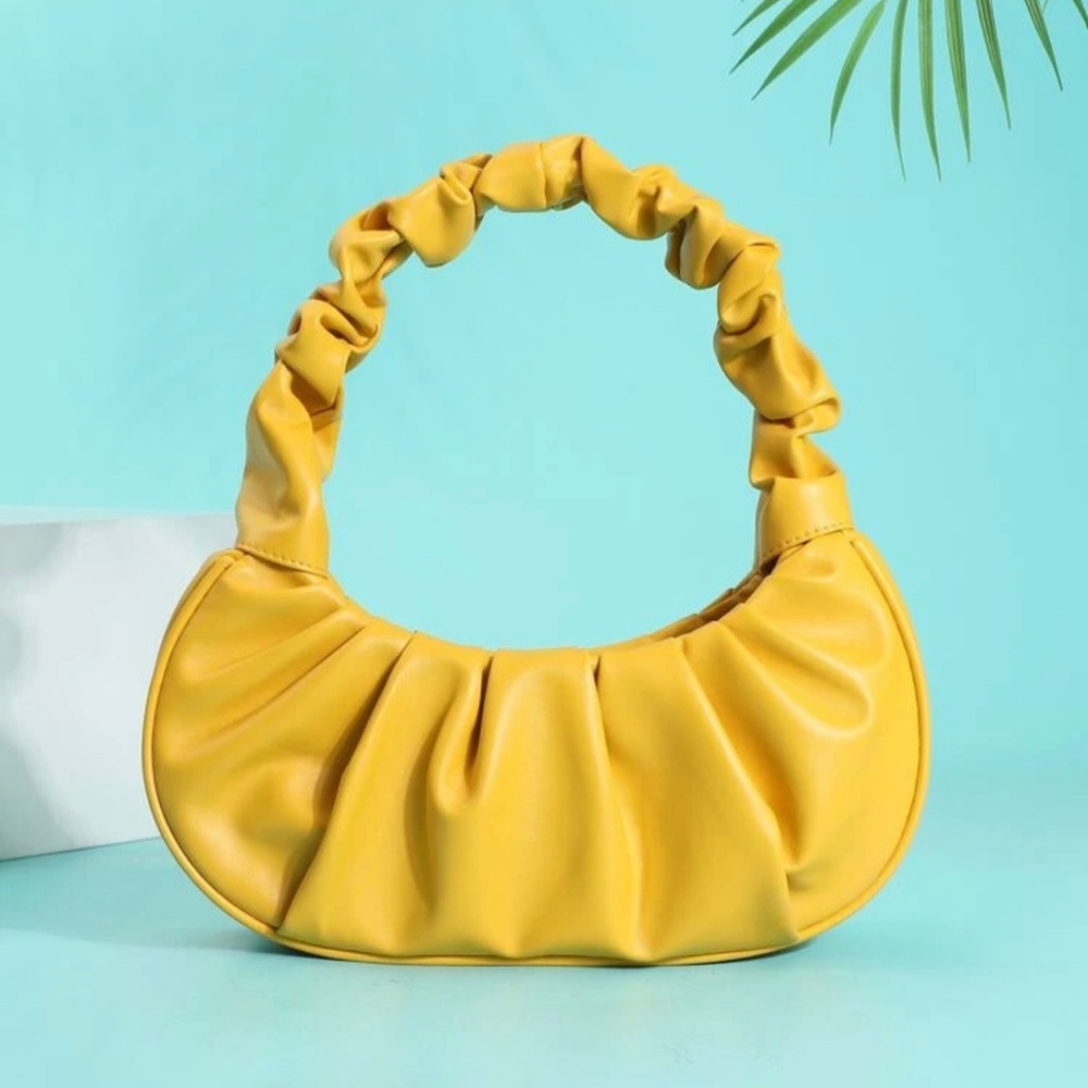 Baguette Ruched Mini Shoulder Mini Leather Purse.